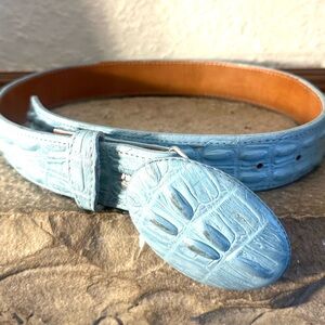 Handmade Blue genuine Crocodile  belt unisex size 34 inches  🔥